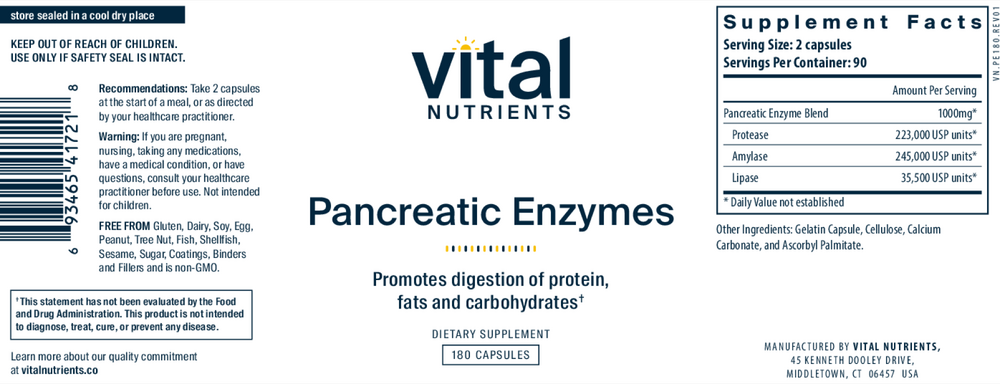 Vital Nutrients Pancreatic Enzymes (90 caps) Emerson Ecologics